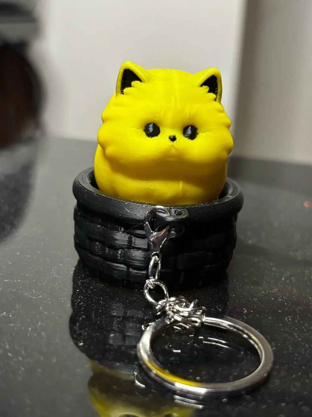 Yellow Cat Keychain  3-D printed fidget clicker